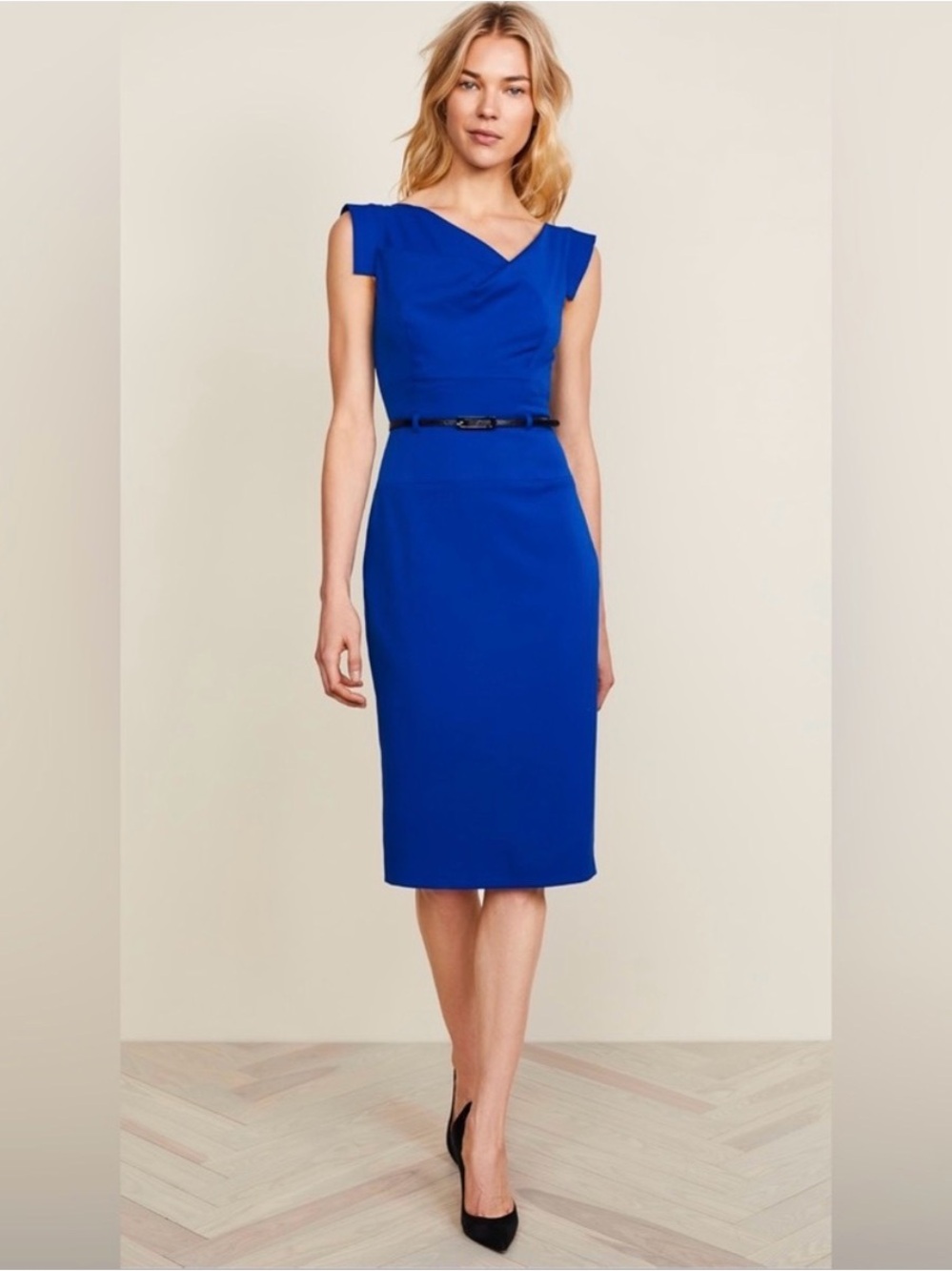 Black Halo Blue Jackie Belted Sheath Dress